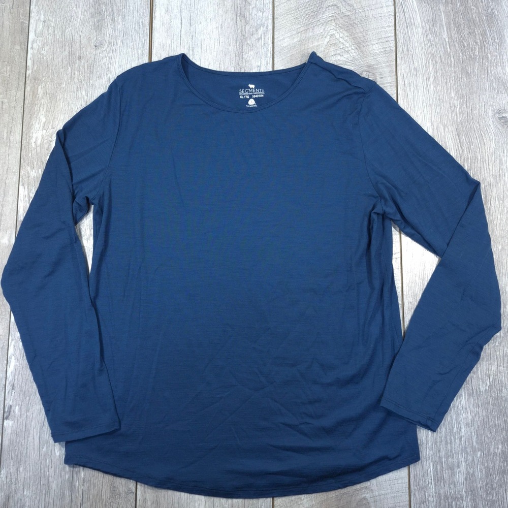Segments Long Sleeve Top Women XL Blue 100% Merino Wool Scoop Neck Base Layer